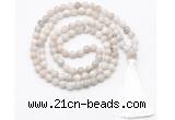 GMN8405 8mm, 10mm white crazy agate 27, 54, 108 beads mala necklace with tassel