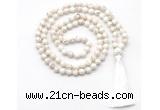 GMN8410 8mm, 10mm white howlite 27, 54, 108 beads mala necklace with tassel