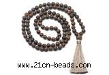 GMN8434 8mm, 10mm matte bronzite 27, 54, 108 beads mala necklace with tassel