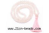 GMN8439 8mm, 10mm matte rose quartz 27, 54, 108 beads mala necklace with tassel