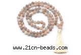 GMN8440 8mm, 10mm matte sunstone 27, 54, 108 beads mala necklace with tassel