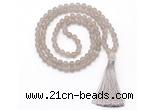 GMN8442 8mm, 10mm matte grey agate 27, 54, 108 beads mala necklace with tassel