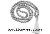 GMN8452 8mm, 10mm matte grey picture jasper 27, 54, 108 beads mala necklace with tassel