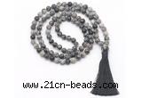 GMN8453 8mm, 10mm matte black water jasper 27, 54, 108 beads mala necklace with tassel