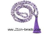 GMN8461 8mm, 10mm dogtooth amethyst 27, 54, 108 beads mala necklace with tassel