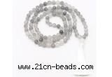 GMN8462 8mm, 10mm cloudy quartz 27, 54, 108 beads mala necklace with tassel