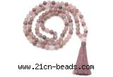 GMN8465 8mm, 10mm purple strawberry quartz 27, 54, 108 beads mala necklace with tassel