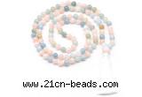 GMN8467 8mm, 10mm morganite 27, 54, 108 beads mala necklace with tassel