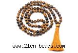 GMN8477 8mm, 10mm yellow tiger eye 27, 54, 108 beads mala necklace with tassel