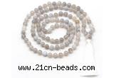 GMN8491 8mm, 10mm grey banded agate 27, 54, 108 beads mala necklace with tassel