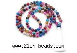 GMN8496 8mm, 10mm colorful banded agate 27, 54, 108 beads mala necklace with tassel