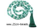 GMN8497 8mm, 10mm green banded agate 27, 54, 108 beads mala necklace with tassel