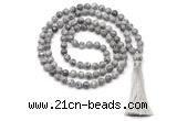 GMN8523 8mm, 10mm grey picture jasper 27, 54, 108 beads mala necklace with tassel