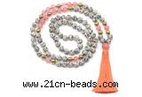 GMN8557 8mm, 10mm dalmatian jasper, cherry quartz & hematite 108 beads mala necklace with tassel
