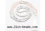 GMN8559 8mm, 10mm matte rose quartz & matte white howlite 108 beads mala necklace with tassel