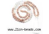 GMN8584 8mm, 10mm sunstone, white crystal & white jade 108 beads mala necklace with tassel