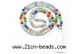 GMN8611 Hand-knotted 7 Chakra 8mm, 10mm amazonite 108 beads mala necklace with tassel