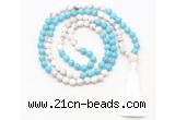 GMN8631 8mm, 10mm white & blue howlite 108 beads mala necklace with tassel