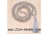 GMN8706 Hand-Knotted 8mm, 10mm Matte Grey Agate 108 Beads Mala Necklace