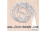GMN8709 Hand-Knotted 8mm, 10mm Matte White Crazy Agate 108 Beads Mala Necklace