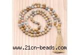 GMN8712 Hand-Knotted 8mm, 10mm Matte Fossil coral 108 Beads Mala Necklace