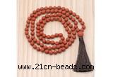 GMN8715 Hand-Knotted 8mm, 10mm Matte Red Jasper 108 Beads Mala Necklace