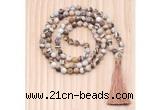 GMN8716 Hand-Knotted 8mm, 10mm Matte Zebra Jasper 108 Beads Mala Necklace