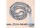 GMN8718 Hand-Knotted 8mm, 10mm Matte Grey Picture Jasper 108 Beads Mala Necklace