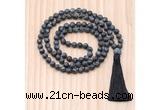 GMN8727 Hand-Knotted 8mm, 10mm Matte Black Labradorite 108 Beads Mala Necklace