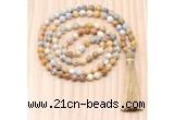 GMN8816 Hand-Knotted 8mm, 10mm Yellow Crazy Agate 108 Beads Mala Necklace