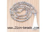 GMN8817 Hand-Knotted 8mm, 10mm Grey Banded Agate 108 Beads Mala Necklace