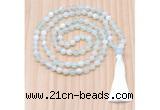 GMN8818 Hand-Knotted 8mm, 10mm Sea Blue Banded Agate 108 Beads Mala Necklace