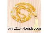 GMN8819 Hand-Knotted 8mm, 10mm Yellow Banded Agate 108 Beads Mala Necklace