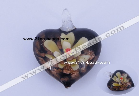 LP02 16*32*40mm heart inner flower lampwork glass pendants