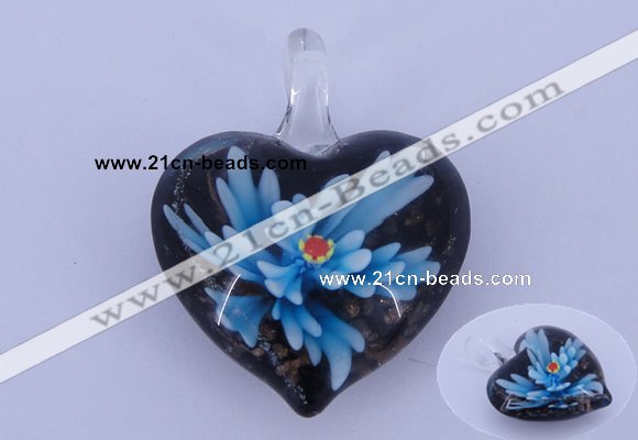 LP03 16*32*40mm heart inner flower lampwork glass pendants