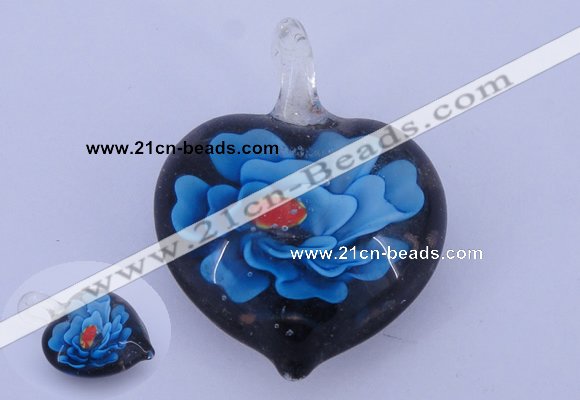 LP05 15*28*40mm heart inner flower lampwork glass pendants