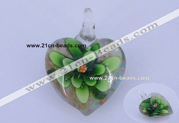 LP06 15*30*40mm heart inner flower lampwork glass pendants