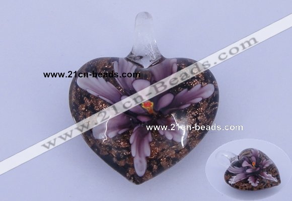 LP08 16*32*40mm heart inner flower lampwork glass pendants