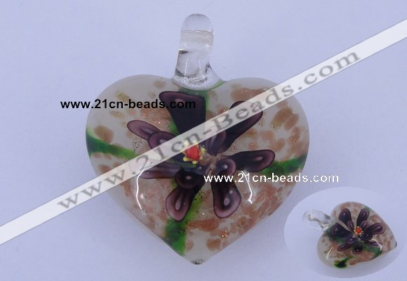 LP10 16*32*38mm heart inner flower lampwork glass pendants