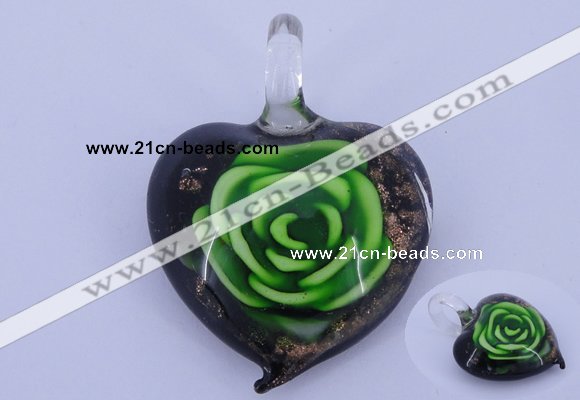 LP11 14*35*45mm heart inner flower lampwork glass pendants