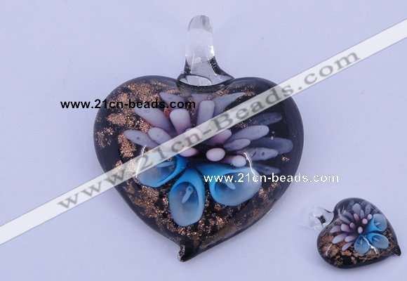 LP21 14*36*42mm heart inner flower lampwork glass pendants