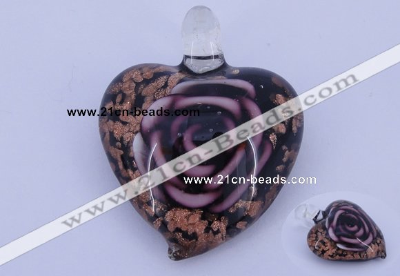 LP23 14*34*45mm heart inner flower lampwork glass pendants