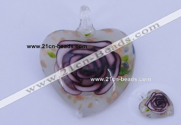 LP24 11*37*45mm heart inner flower lampwork glass pendants