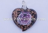 LP25 15*40*50mm heart inner flower lampwork glass pendants