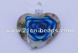 LP27 12*38*43mm heart inner flower lampwork glass pendants