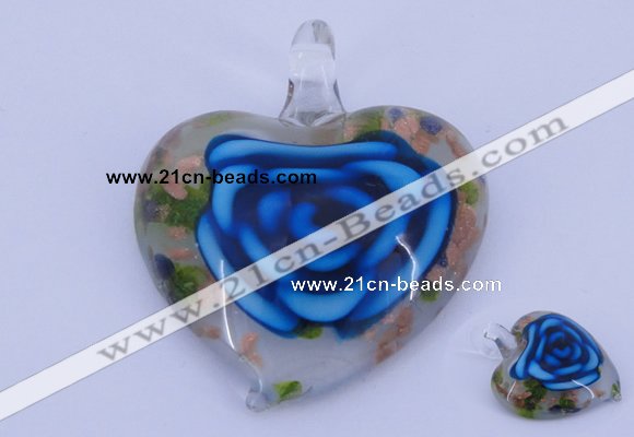 LP27 12*38*43mm heart inner flower lampwork glass pendants