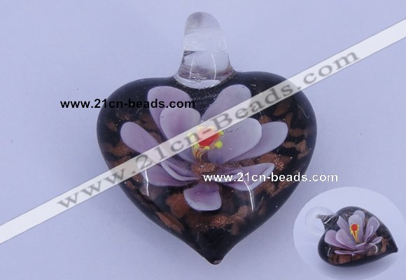 LP28 16*31*35mm heart inner flower lampwork glass pendants