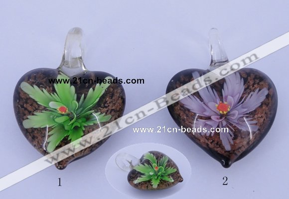 LP29 16*32*42mm heart inner flower lampwork glass pendants