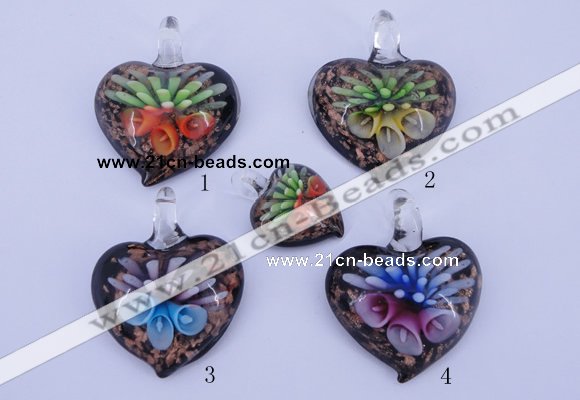 LP31 12*35*44mm heart inner flower lampwork glass pendants