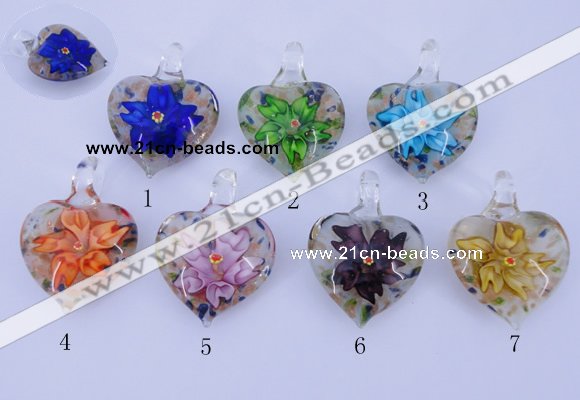 LP32 15*30*40mm heart inner flower lampwork glass pendants